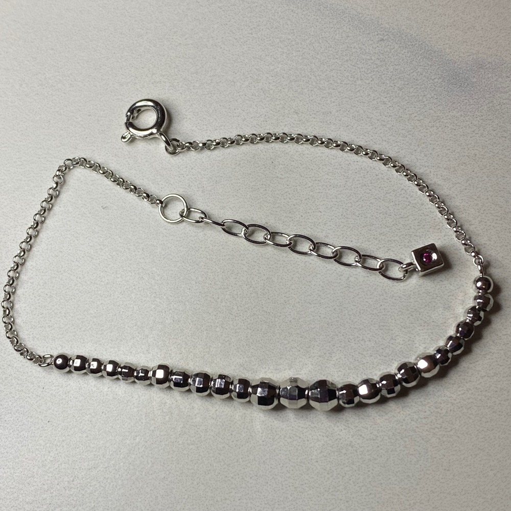 ELLE 925 Sterling Silver Disco Ball Beaded Bracelet with Pink Stone Accent‎
